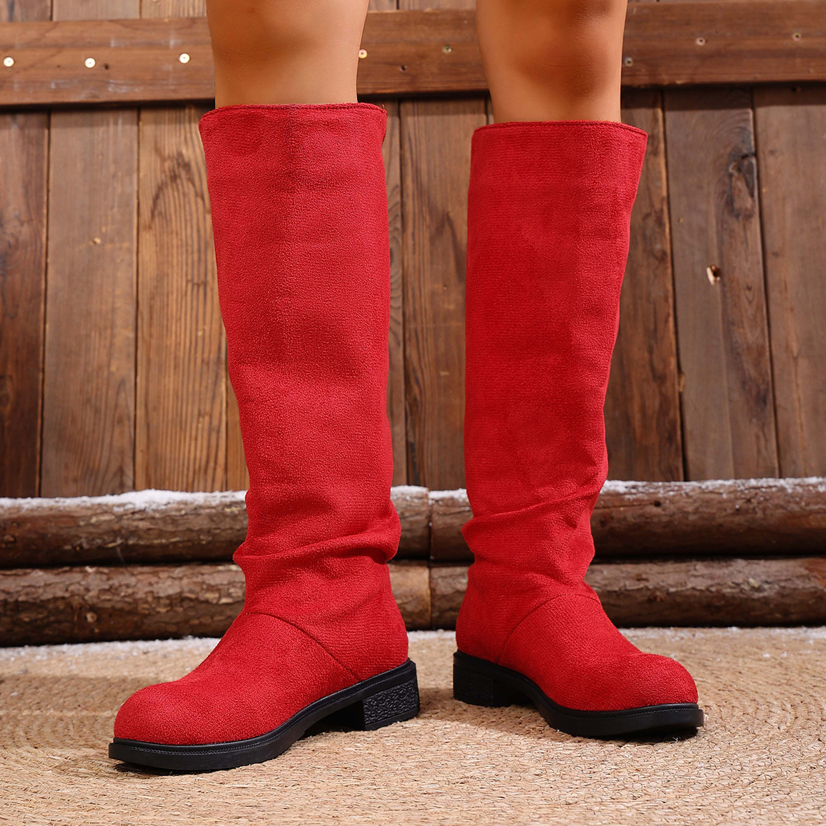 European And American Fashion Suede Sleeve High Leg Boot Low Heel Large Size Below The Knee Boots - Image 8