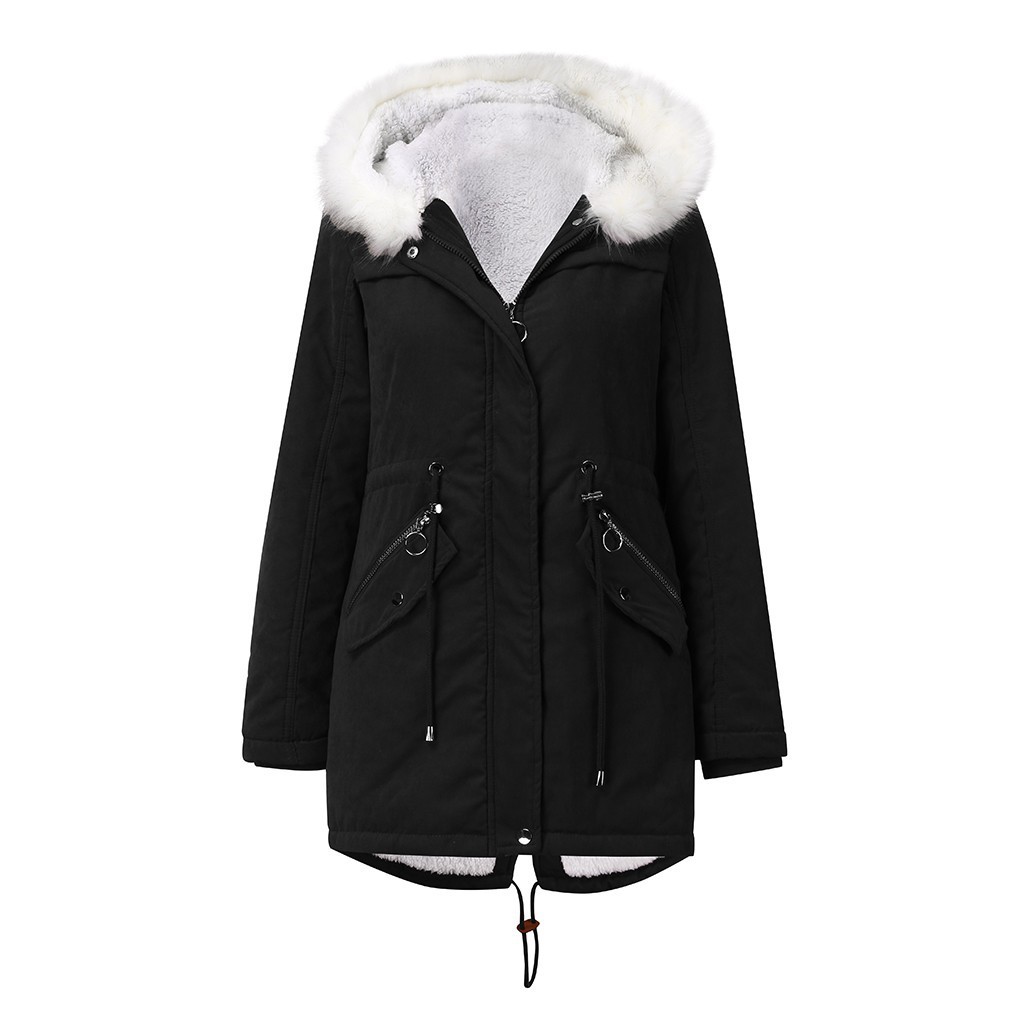 Women's Cotton-padded Coat White Fur Collar Parka - Image 9