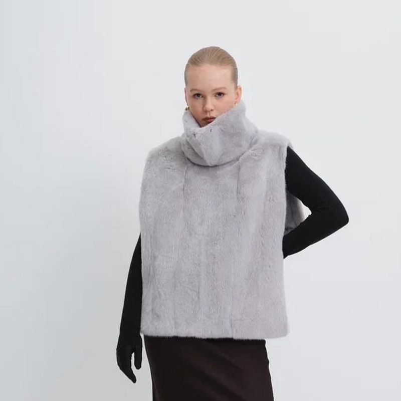 New Solid Color Half Turtleneck Sleeveless Fur Vest For Women – Bild 8