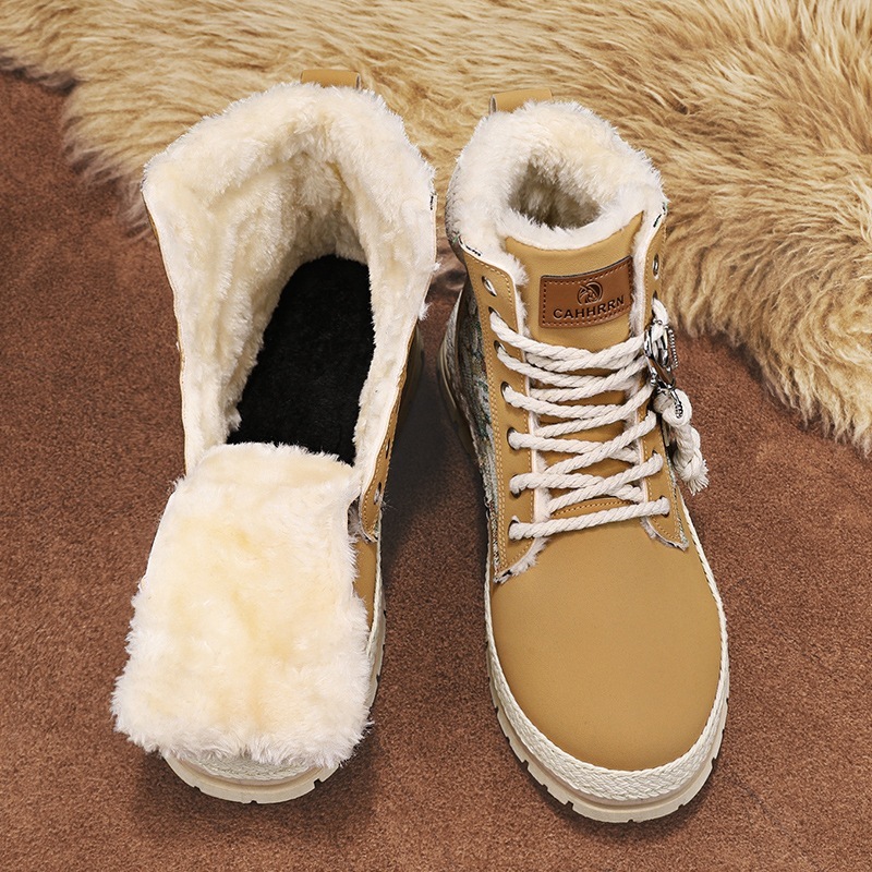 Men's Print Boots Autumn And Winter High-top British Style Comfy Breathable Casual Flat Shoes Outdoor Walking Running Boots - Image 5