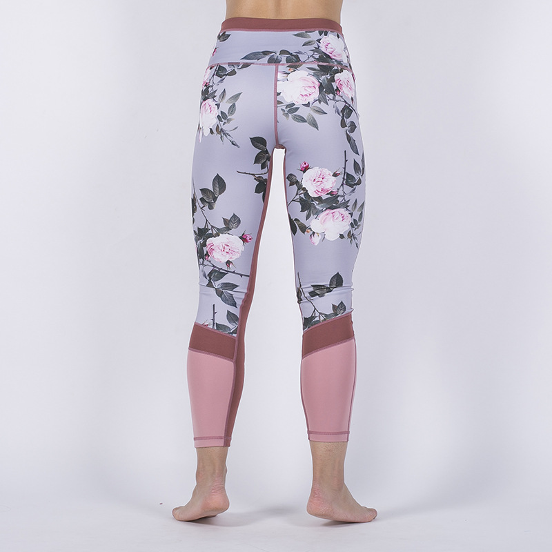 Women's printed mesh stitching yoga pants