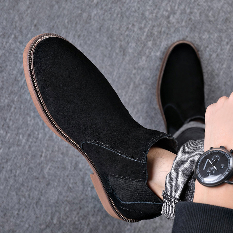 Men's Suede Leather Autumn And Winter New Fleece-lined Pointed Ankle Boots - Image 4