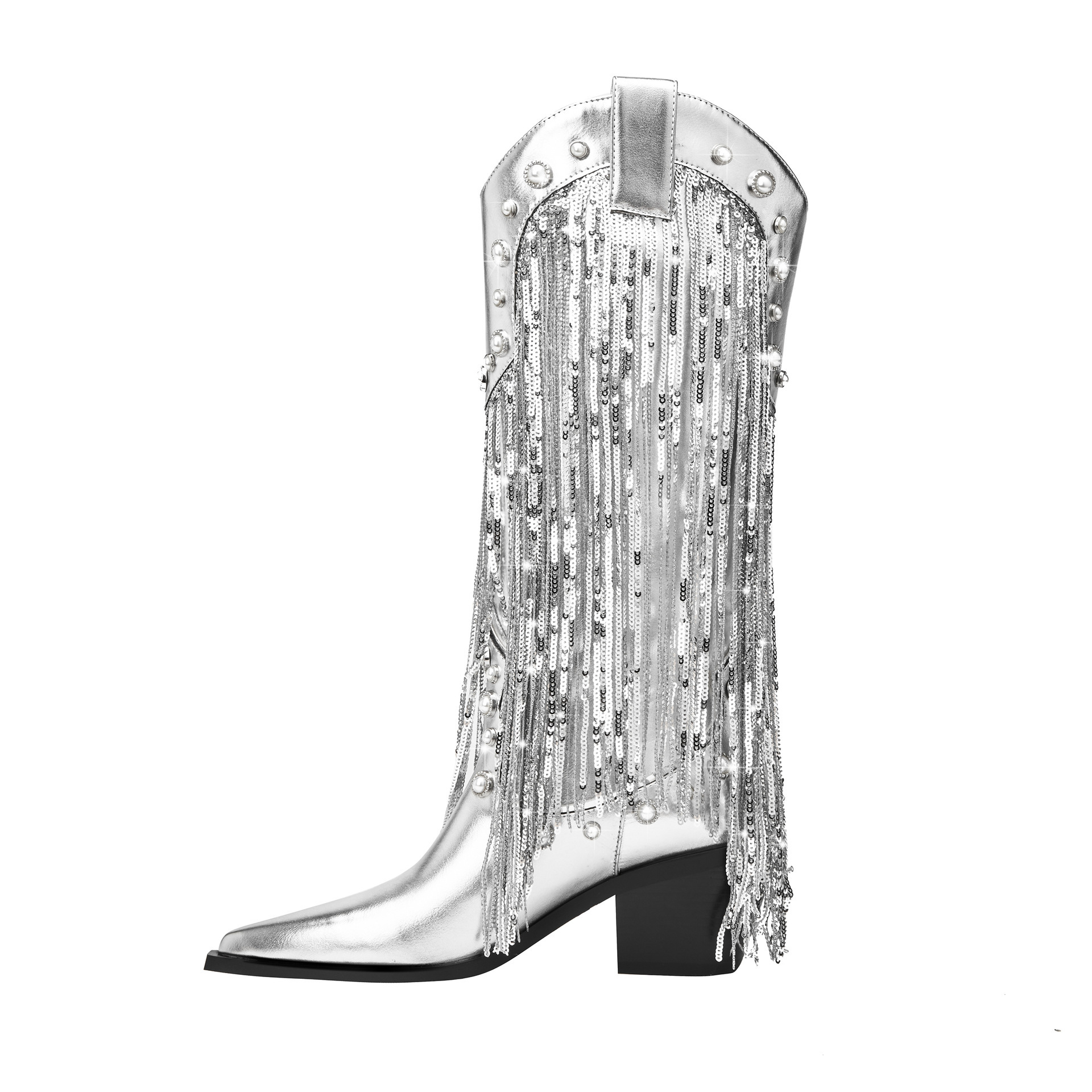 Sequin Tassel Pointed Sleeve High Leg Boot - Image 3
