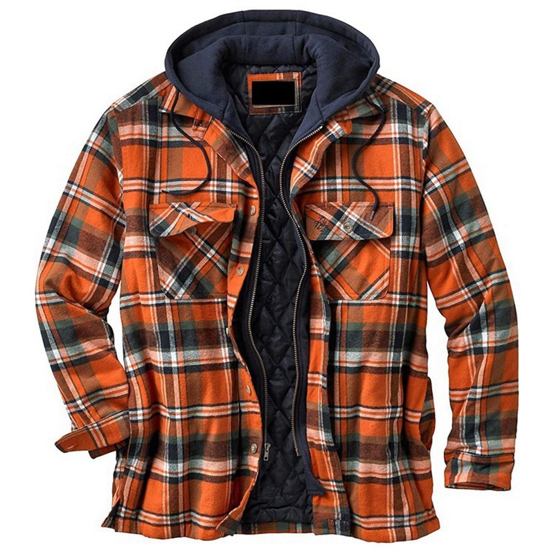Thickened Cotton Padded Plaid Long Sleeve Loose Hooded Jacket - Image 8