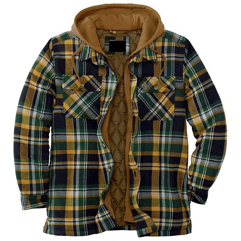 Thickened Cotton Padded Plaid Long Sleeve Loose Hooded Jacket - Image 7