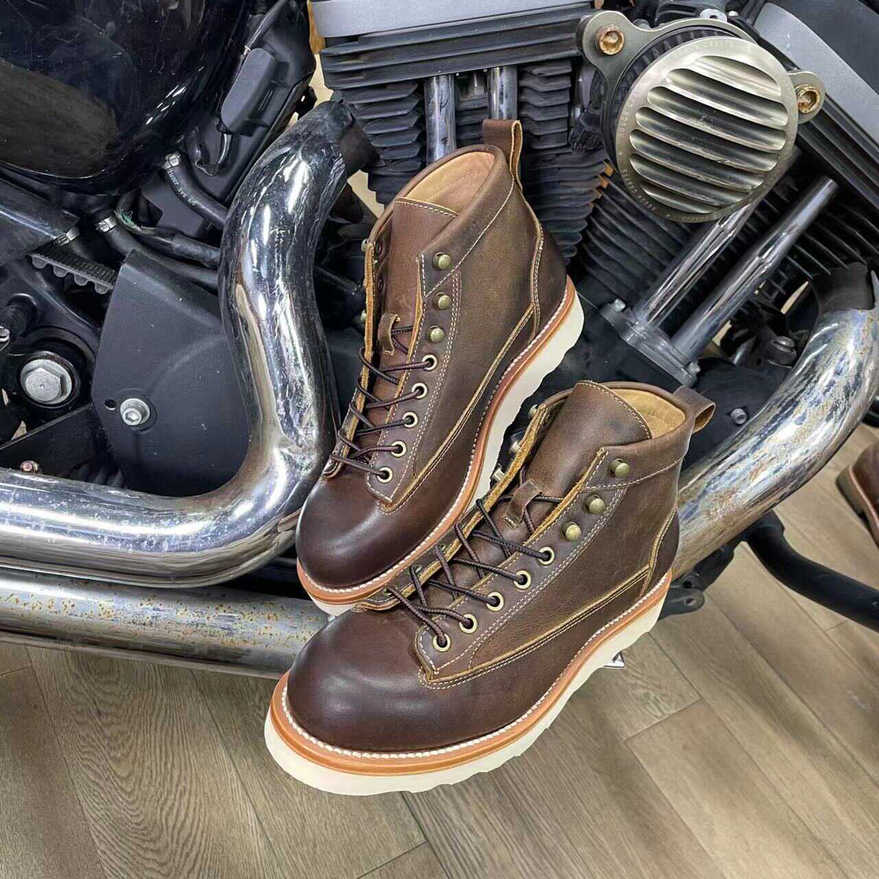 Retro Style Worker Boot Men's High-top Leather Motorcycle Boots - Image 6