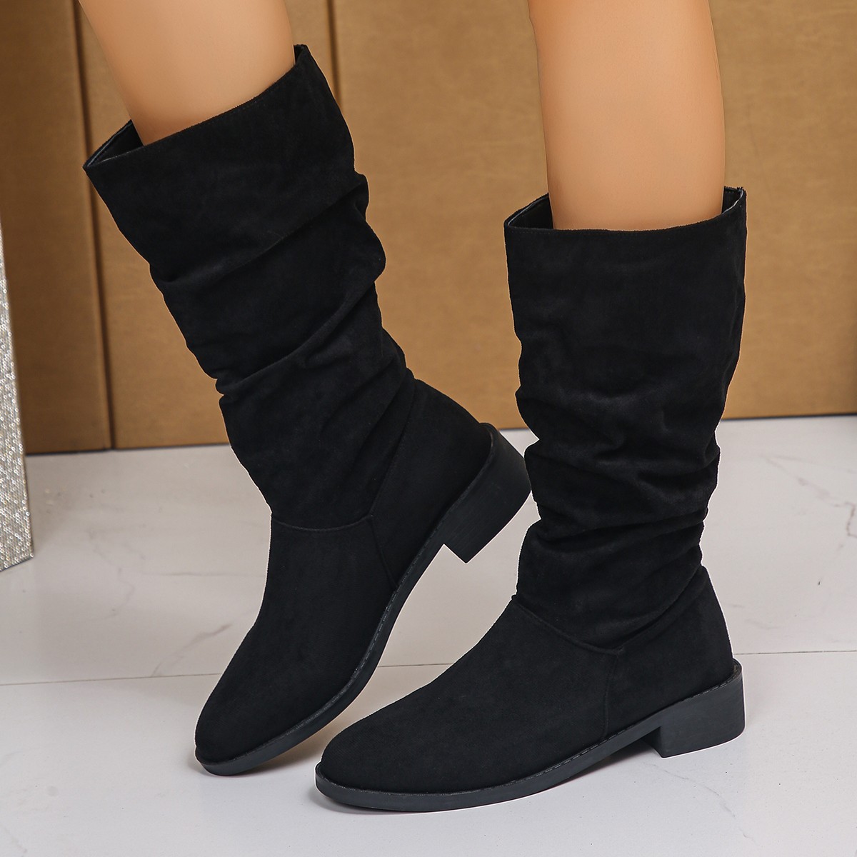 Plus Size Suede Pleated Pile Style Boots For Women Tall Knight Boots - Image 6