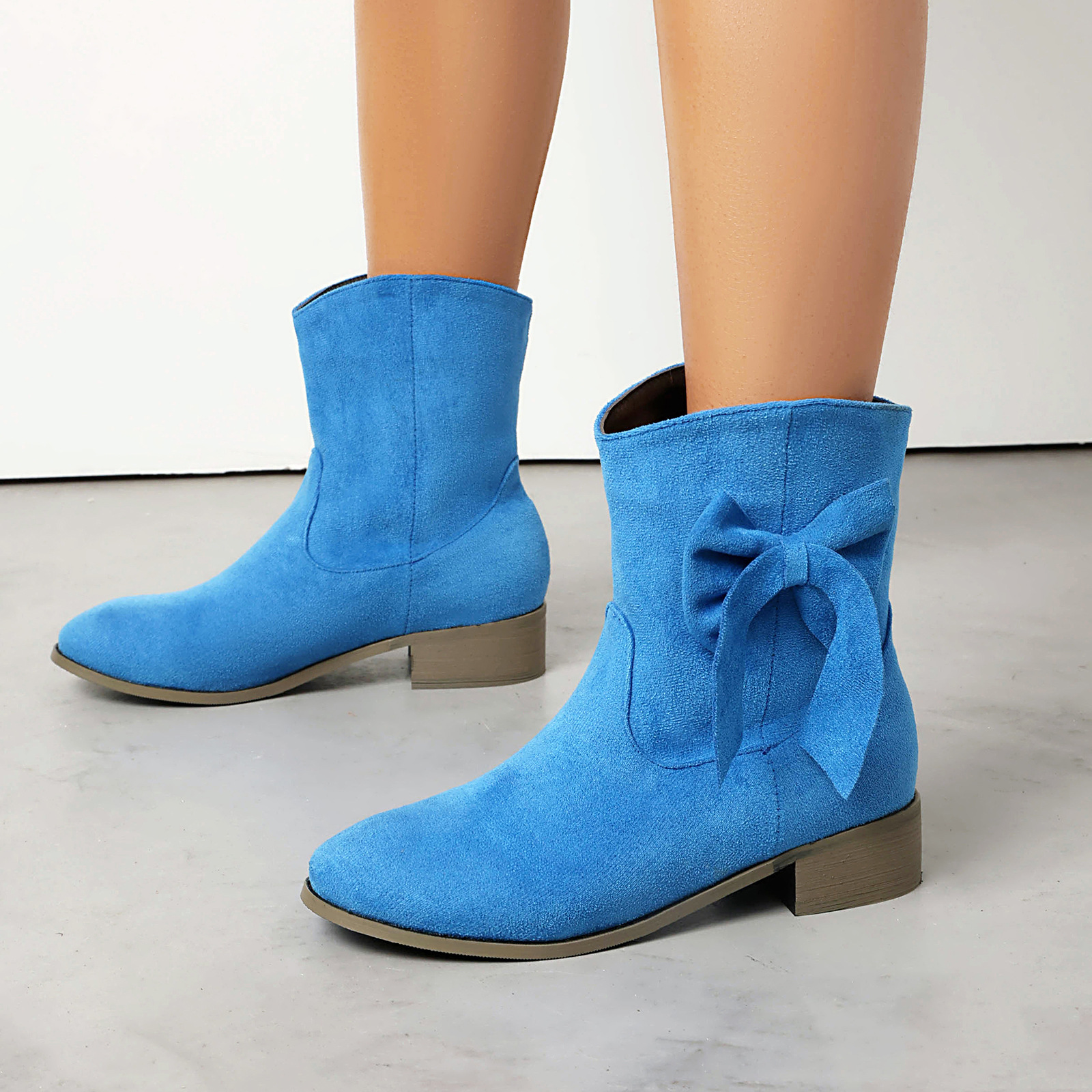 Low Heel Suede Large Size Sweet Bow Casual Boots - Image 2