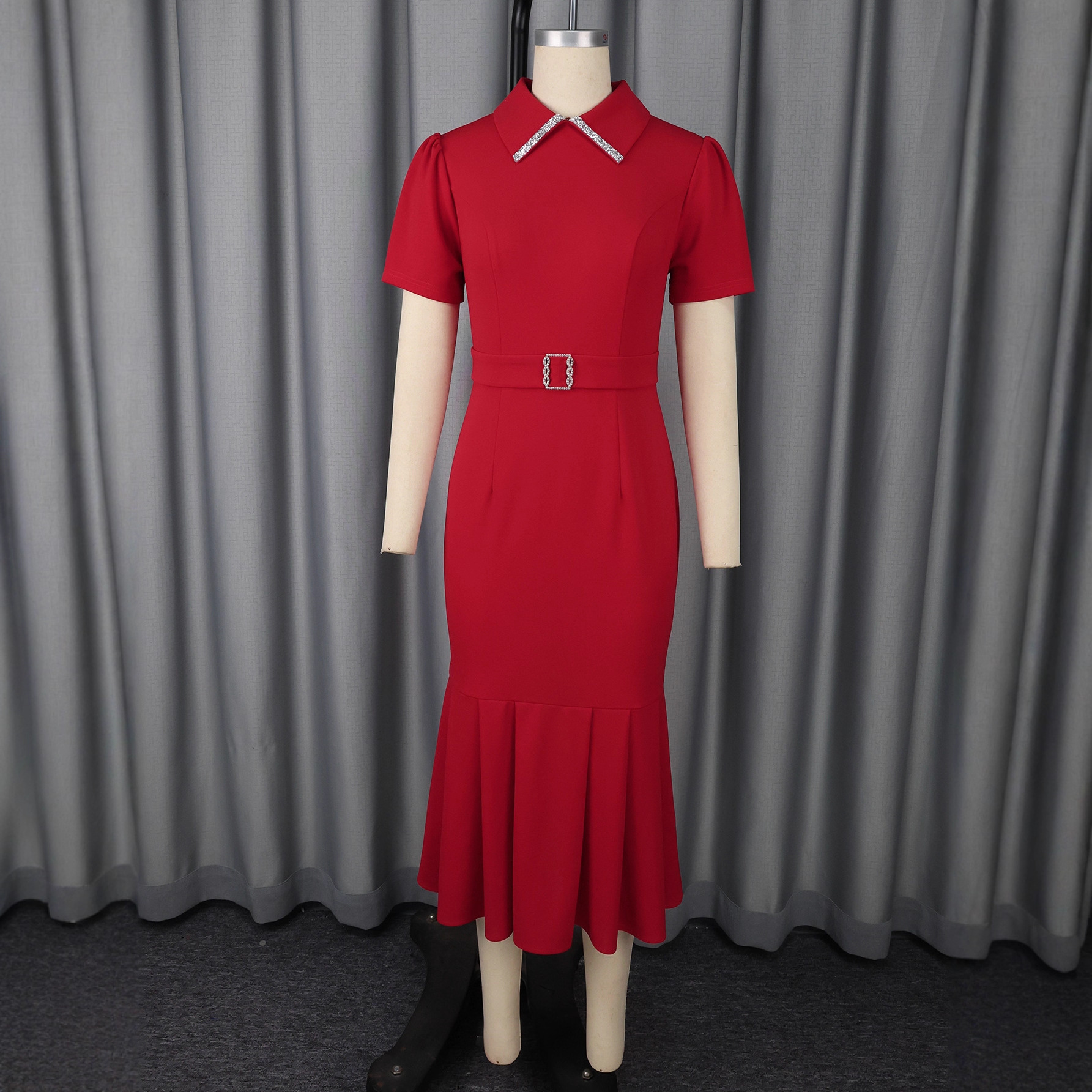 European And American Elegant Fashion Style Lapel Short Sleeve Dress - Image 3