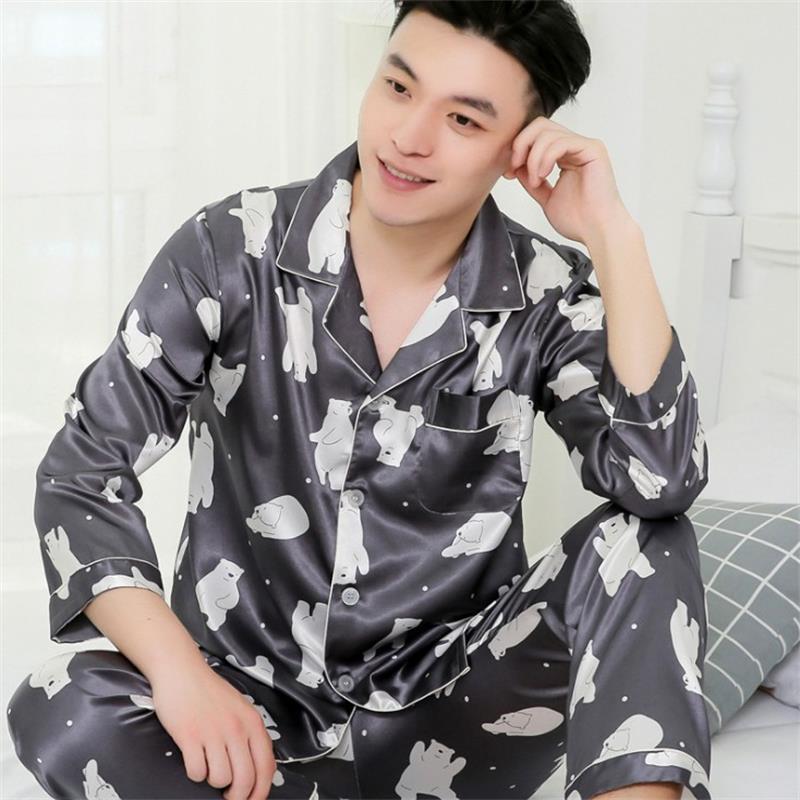 Men's Thin Silk Pajamas Long Sleeve Suit - Image 5