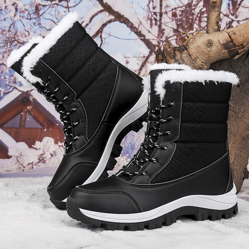 Winter Cotton Boots Outdoor Women's Fleece Lined Padded Warm Keeping Snow Boots - Image 4