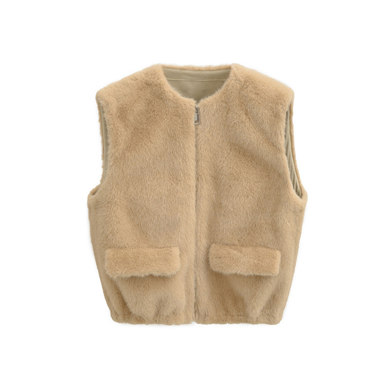 Women's Faux Fur Zipper Waistcoat - Image 6