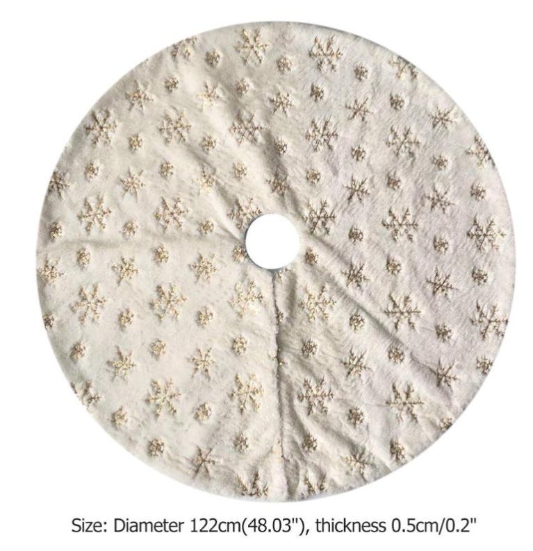 Golden Sequin Faux Rabbit Fur Embroidered Snowflake Tree Skirt - Image 4