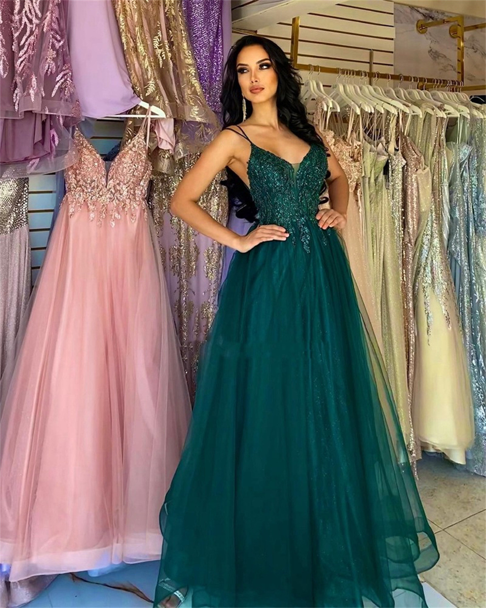 Dark Green Banquet Host Evening Dress — изображение 9
