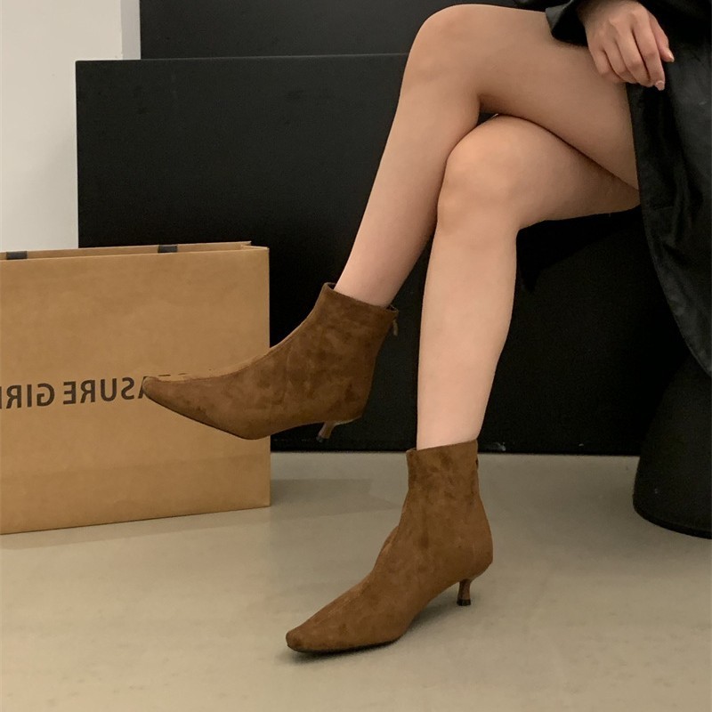 High Heel Square Toe Thin Korean Style Stiletto Heel Simple Commuter Ankle Boots — изображение 2