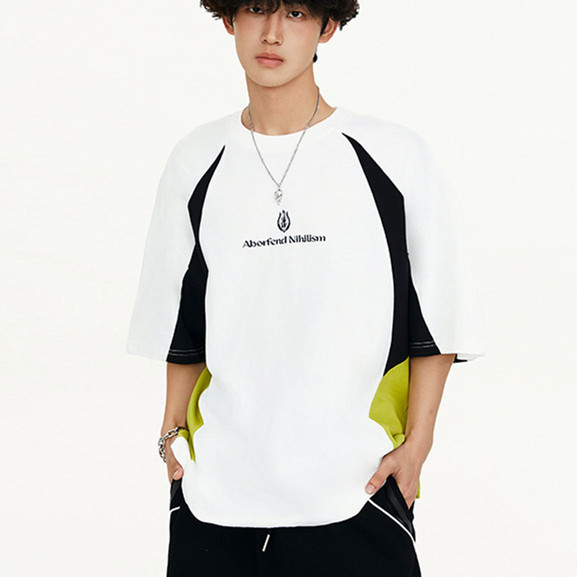 American Fashion Brand Multicolor Printing Stitching Short Sleeve