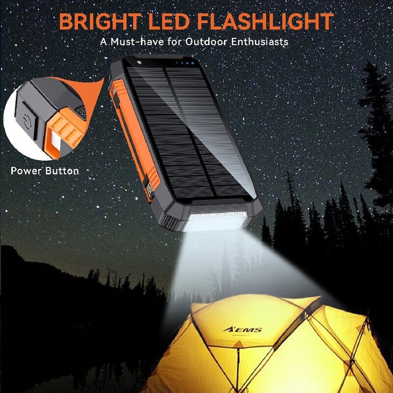 With Cable Solar Charging Unit 20000mah Portable Wireless Charger Mobile Phone Power Bank