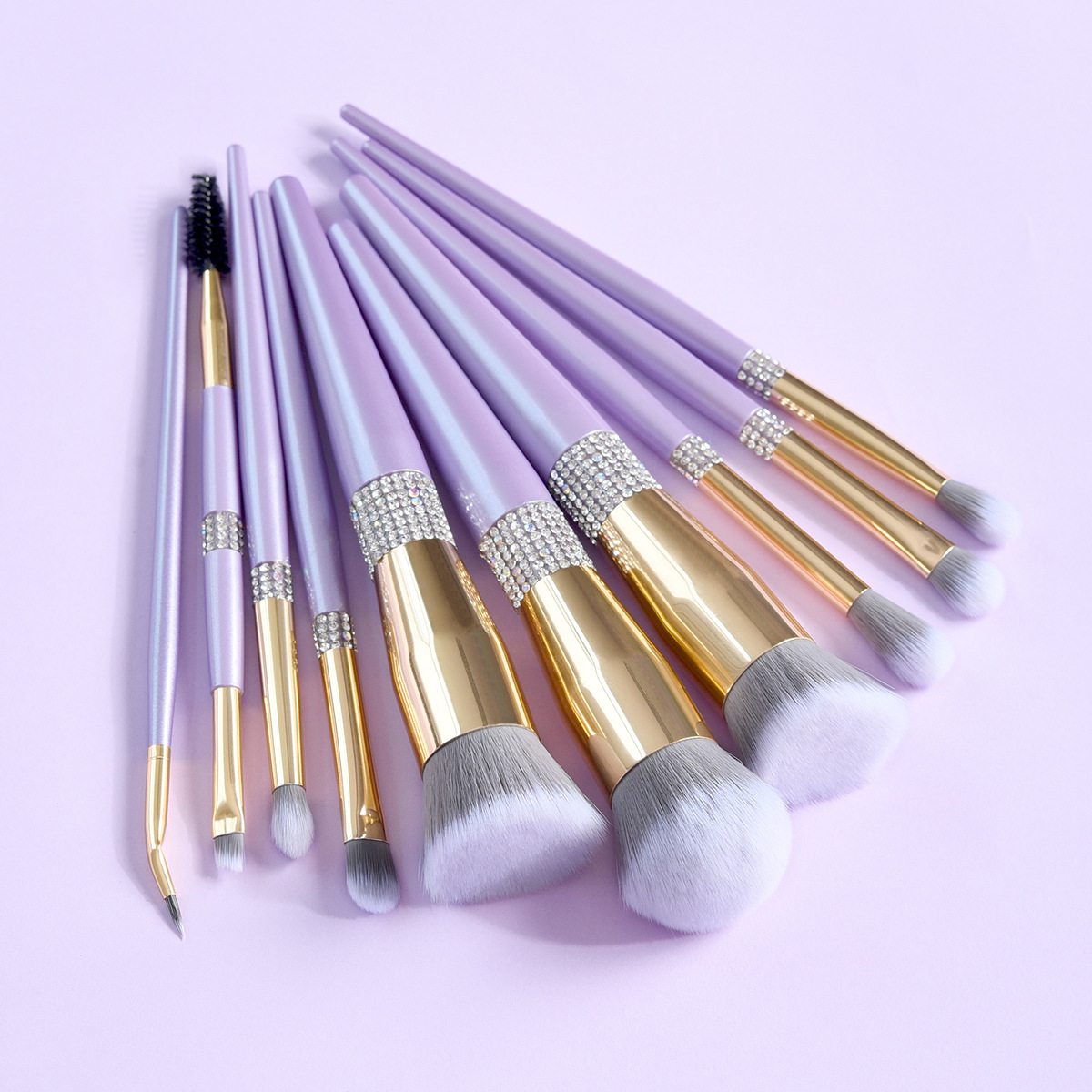 10 Lilac Purple Makeup Brush Set With Diamond – Bild 9