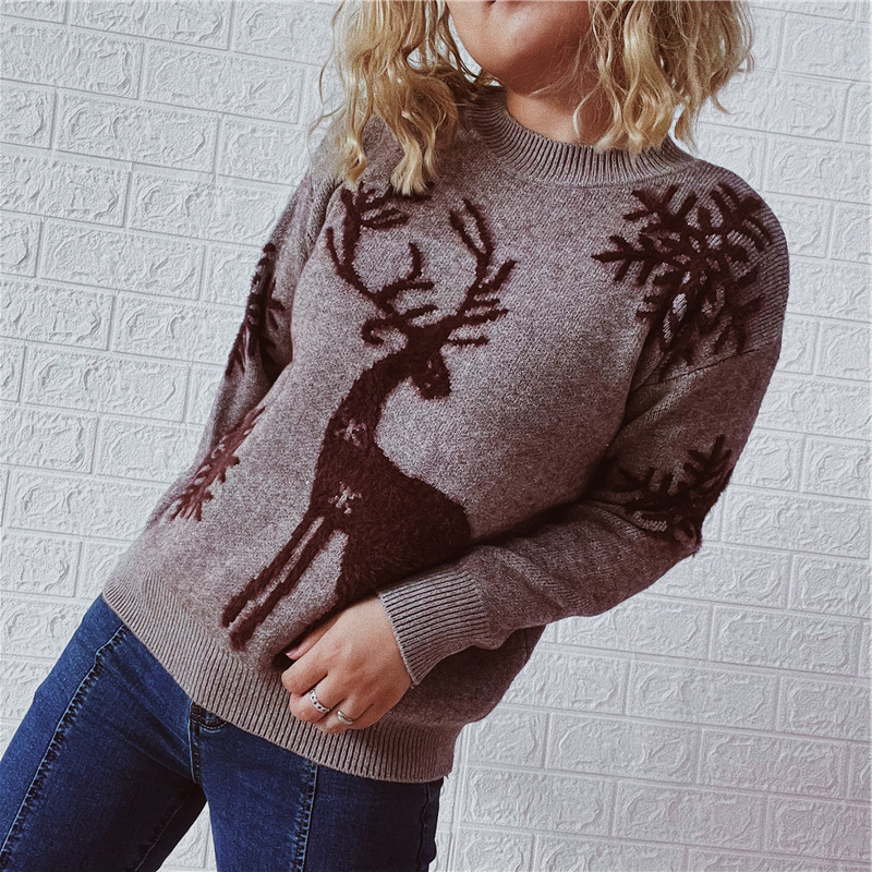 Women's Fashion Round Neck Long Sleeve Knitted Christmas Sweater - Image 8