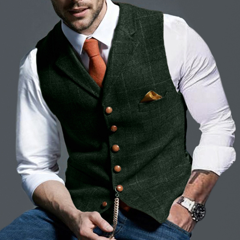 Casual Lapel Plaid Slim Fit Men's Vest Vest — изображение 4