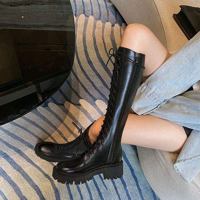 Women's Black Below The Knee Thickened Martin Boots - Image 2