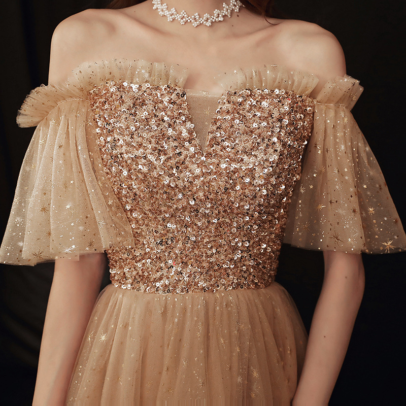 Long Blonde Dignified Host Socialite Banquet Temperament Bridesmaid Dress — изображение 5