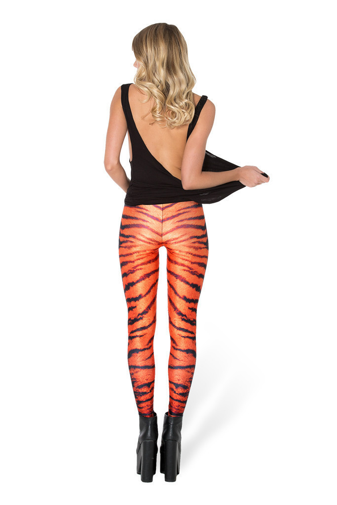 Starry Sky Orange Leopard Print Stretch Leggings Yoga Pants - Image 5
