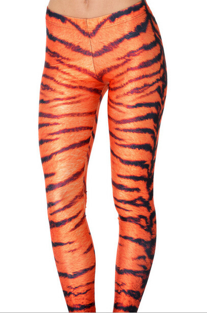 Starry Sky Orange Leopard Print Stretch Leggings Yoga Pants - Image 6