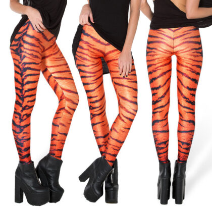 Starry Sky Orange Leopard Print Stretch Leggings Yoga Pants