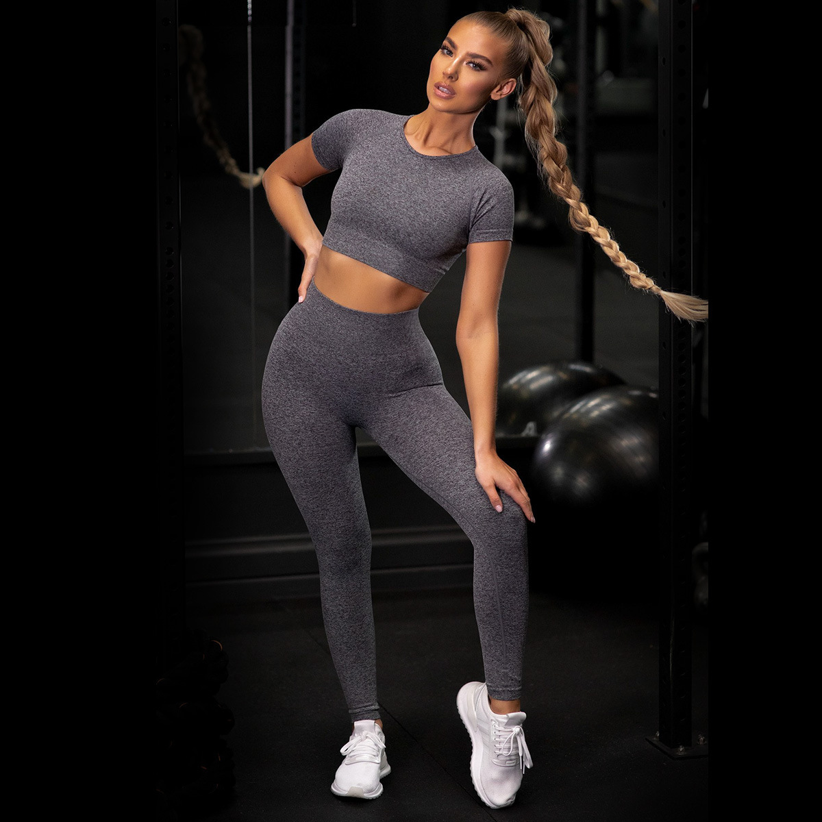 Pure Color Yoga Pants Fitness Sports Yoga Clothes Two-Piece Suit - Image 4