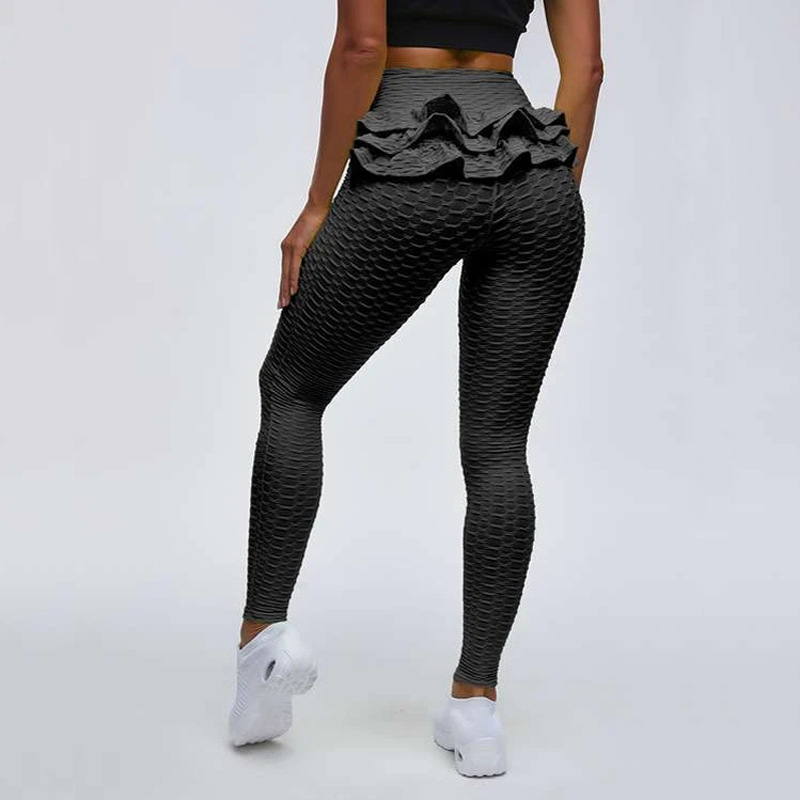Ruffled Jacquard Yoga Pants Sports Leggings - Image 2