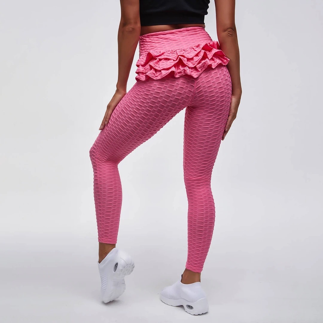 Ruffled Jacquard Yoga Pants Sports Leggings - Image 5