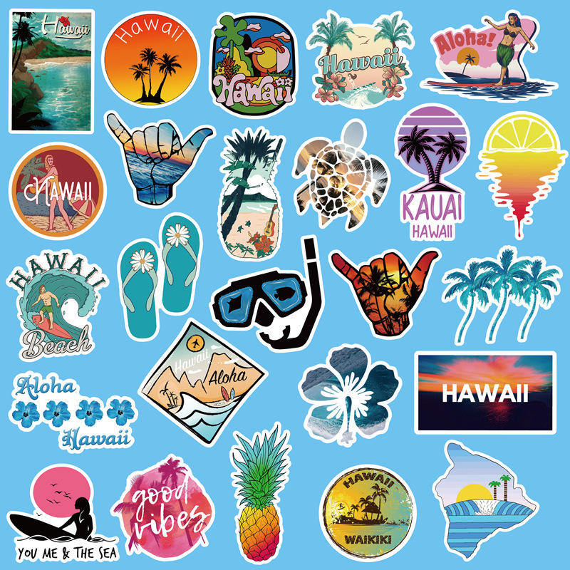50 Hawaii Hawaii Travel Stickers Vacation Trolley Car Refrigerator Graffiti Stickers Hand Account Stickers - Image 2