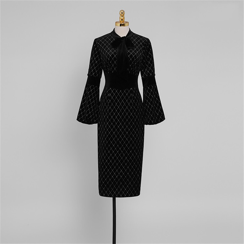 Temperament Slim Skirt Long Sleeves Slim Mid-length Dress - Image 4
