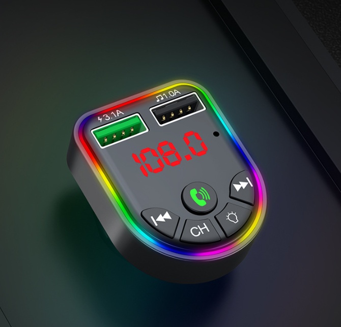 Car mp3 player car bluetooth car charger dual USB car cigarette lighter colorful atmosphere light — изображение 2