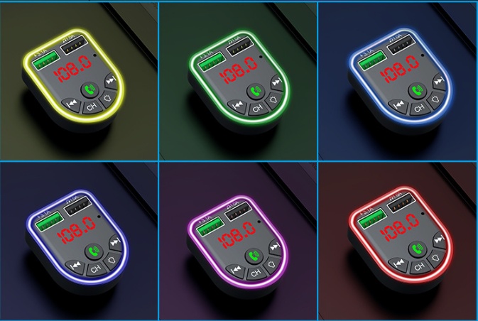 Car mp3 player car bluetooth car charger dual USB car cigarette lighter colorful atmosphere light — изображение 3