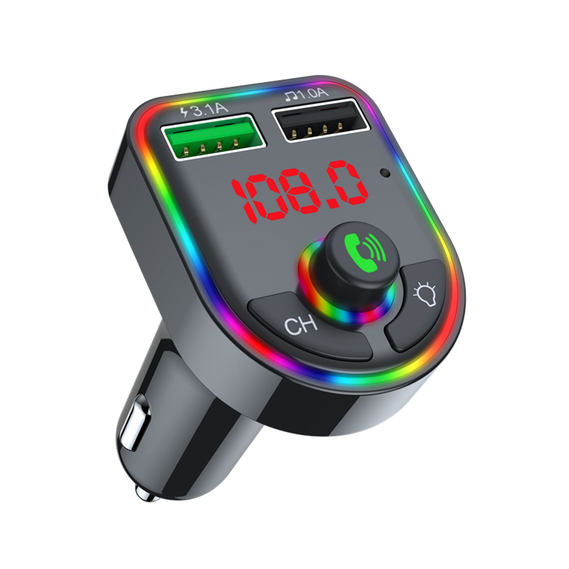 Car mp3 player car bluetooth car charger dual USB car cigarette lighter colorful atmosphere light — изображение 5