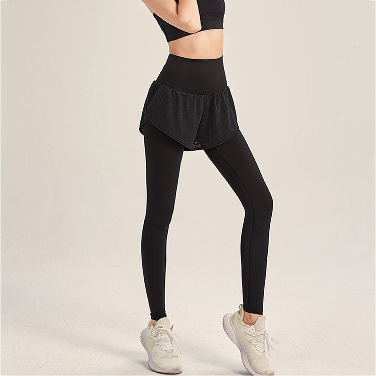 Women's Yoga Pants Fitness Sports Fake Two-piece Tights Yoga Mat Running Outdoor Nine-point Pants – Bild 2