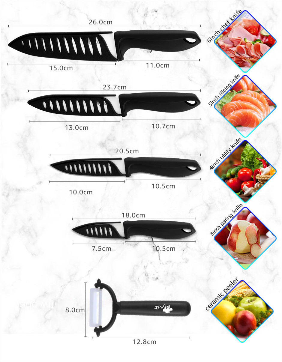 New Five-Piece Standable Zirconia White-Bladed Ceramic Knife – Bild 5