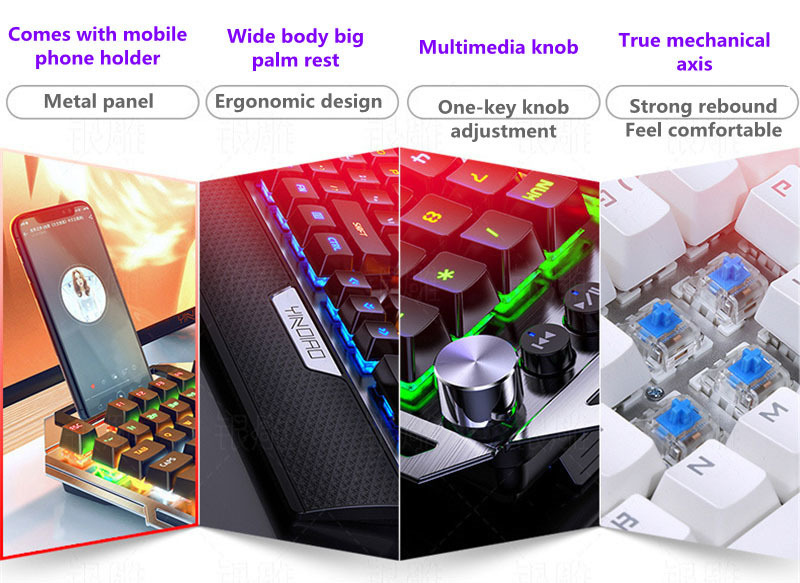 Silver Carving K100 Metal Real Mechanical Keyboard Luminous Game Black Axis Wired USB - Image 3
