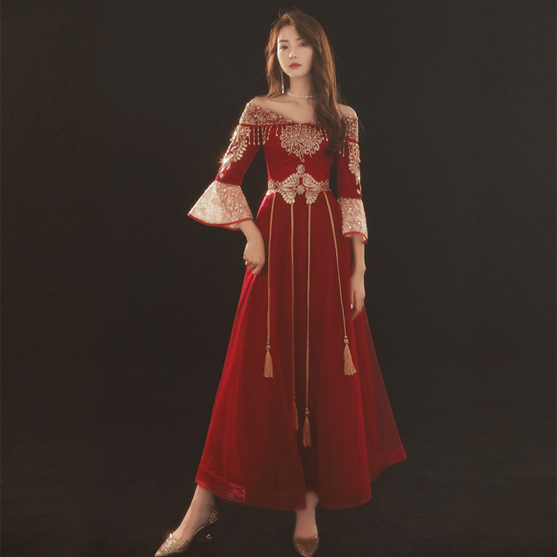 Thin One-shoulder Chinese Style Chinese Style Plus Size Dress - Image 5