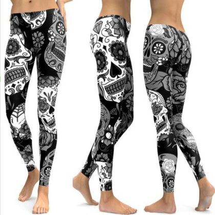 Fashion Crystal Skull Skinny Yoga Pants Slim Hip Lift 4 Colors 4 Yards