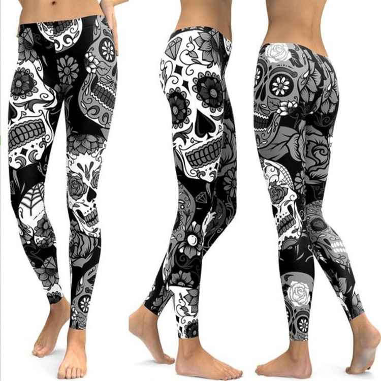Fashion Crystal Skull Skinny Yoga Pants Slim Hip Lift 4 Colors 4 Yards