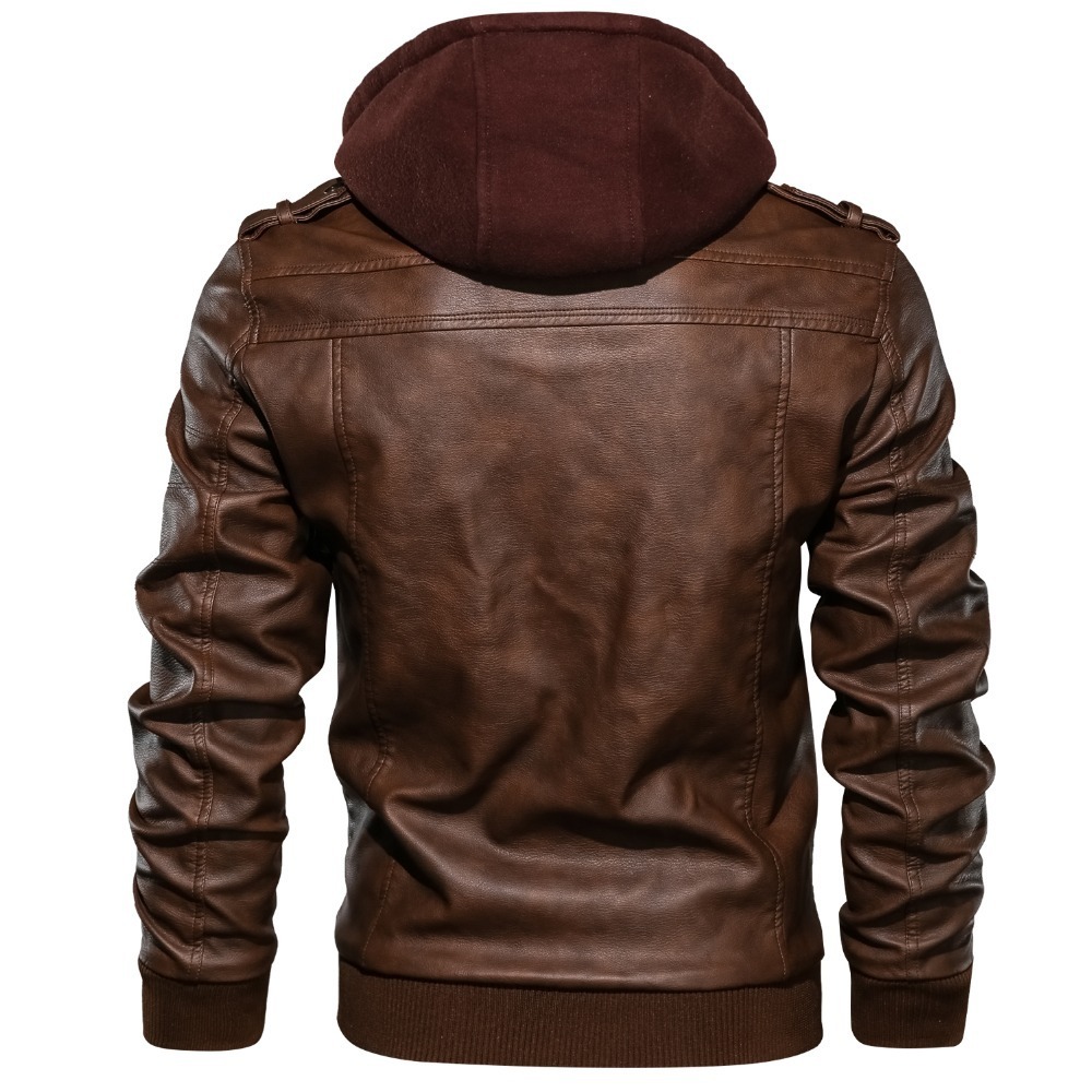 Men'S Jacket Coat Leather Pu Removable C Ap - Image 4