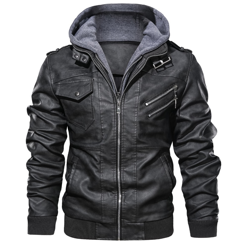 Men'S Jacket Coat Leather Pu Removable C Ap - Image 2
