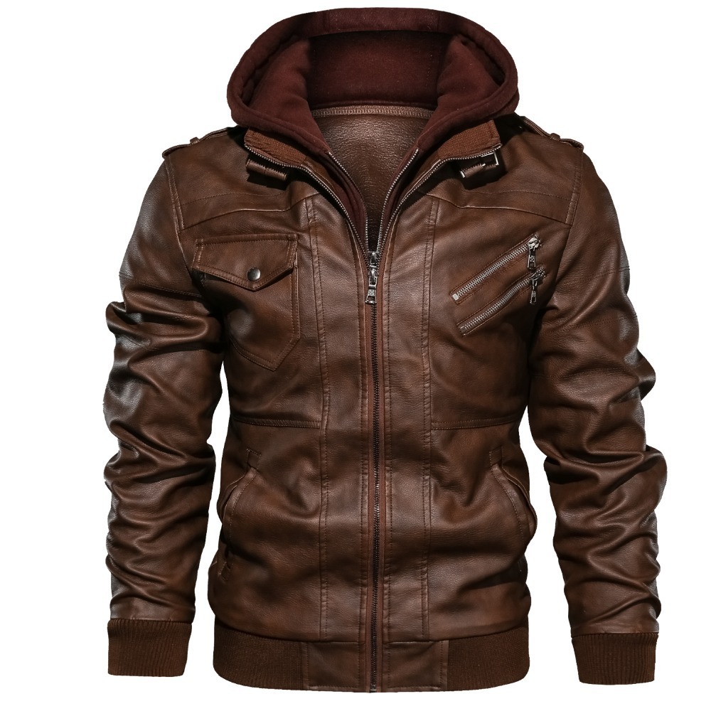 Men'S Jacket Coat Leather Pu Removable C Ap - Image 5