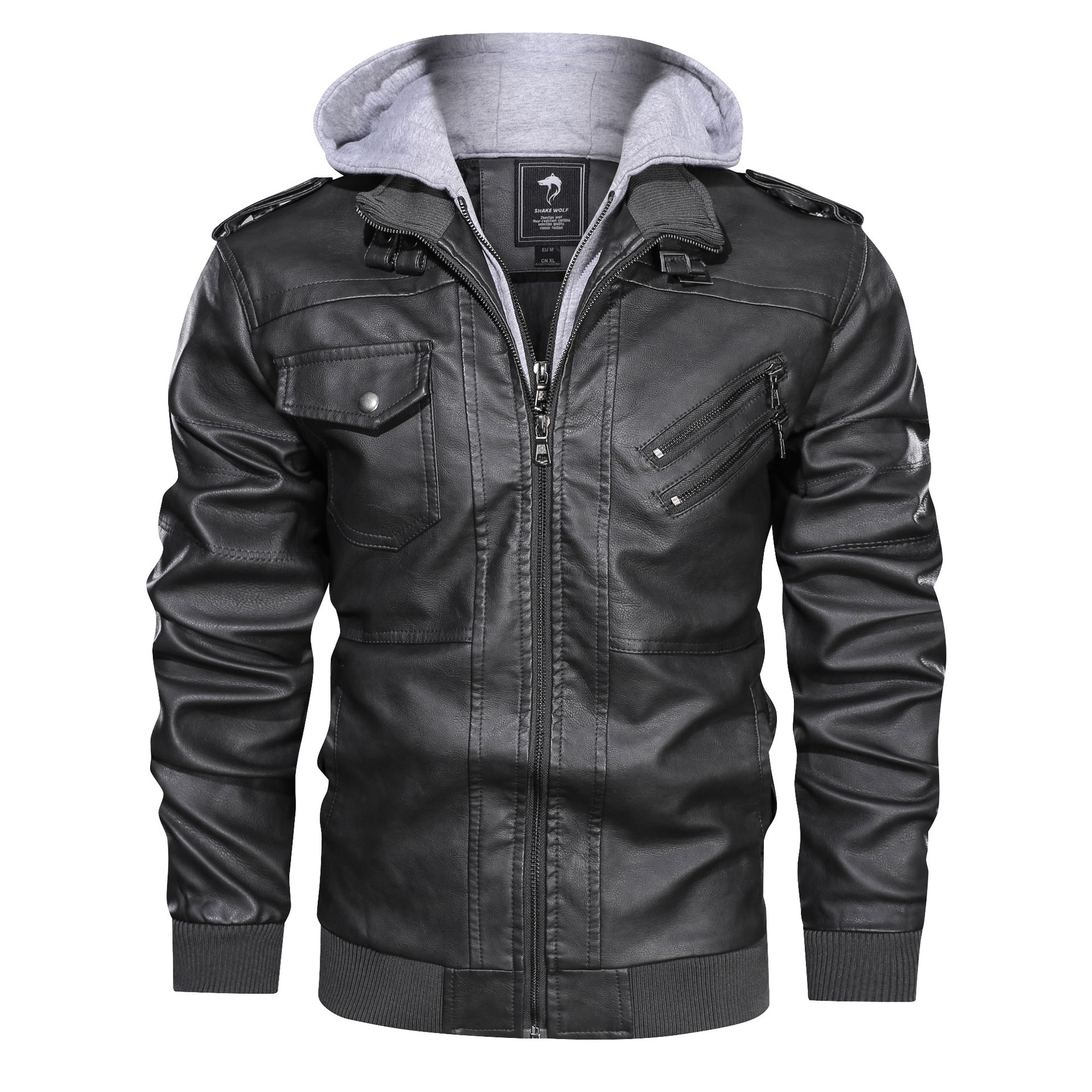 Men'S Jacket Coat Leather Pu Removable C Ap - Image 3