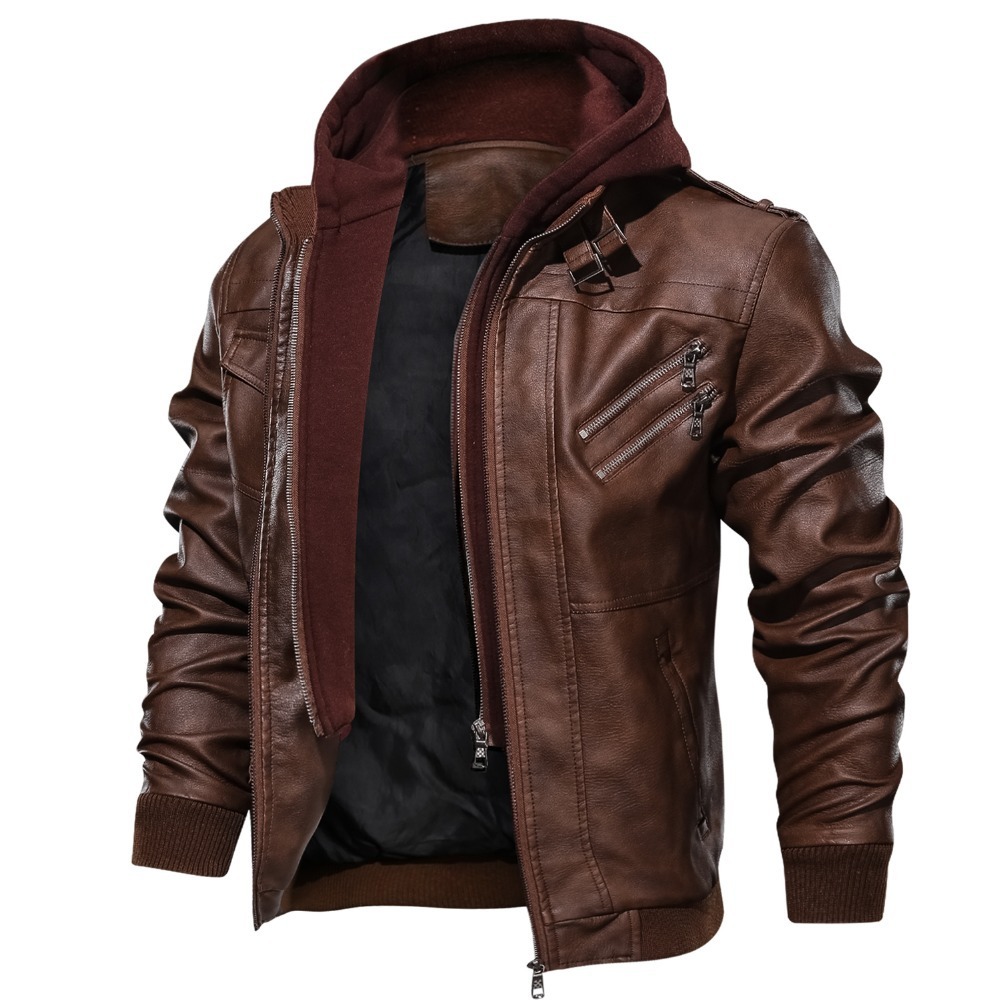 Men'S Jacket Coat Leather Pu Removable C Ap - Image 6