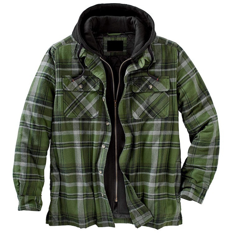 Thickened Cotton Padded Plaid Long Sleeve Loose Hooded Jacket - Image 4
