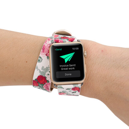 Double Loop Watch With Floral Leather Wristband For Use